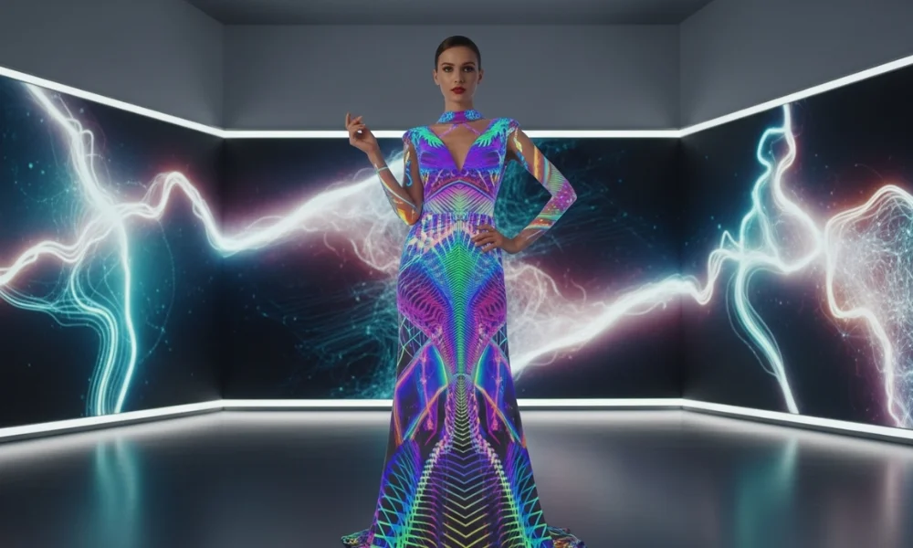 Futuristic neon digital fashion dress