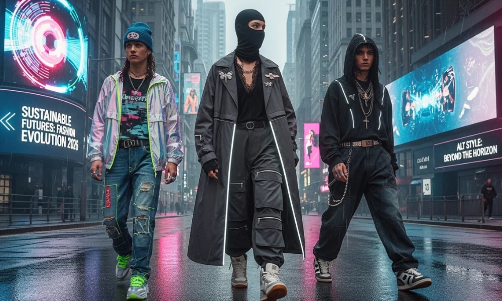 Futuristic street style with neon signs