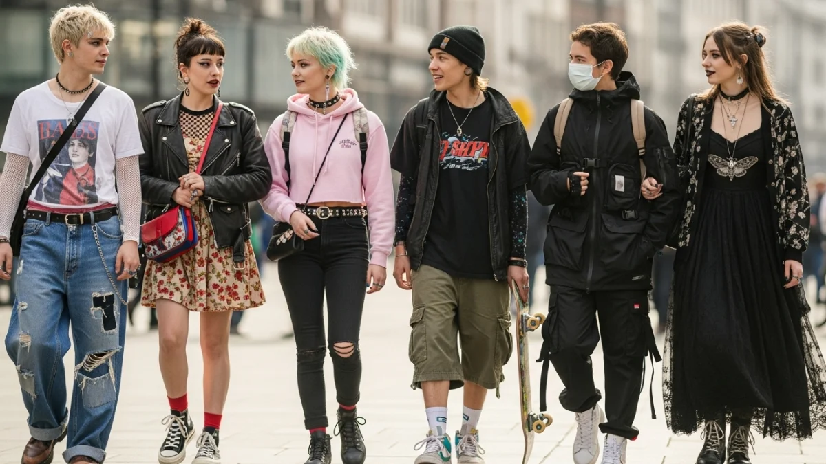 Group in diverse subculture fashion