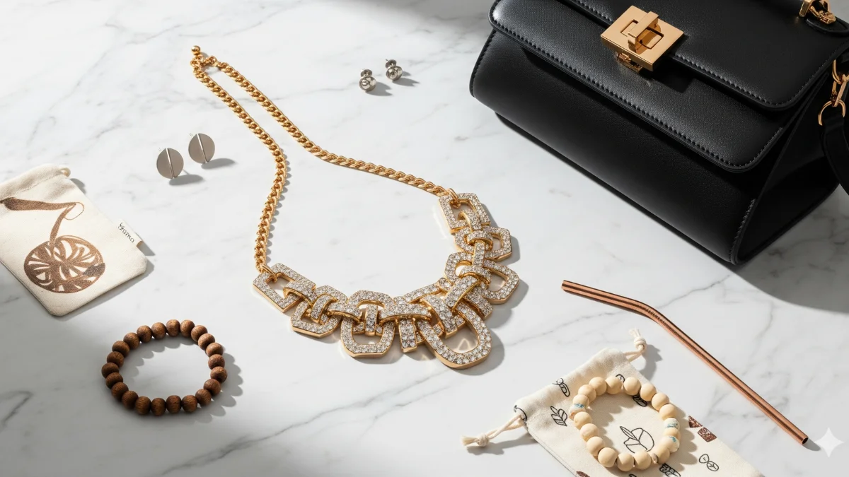 gold necklace, and eco jewelry