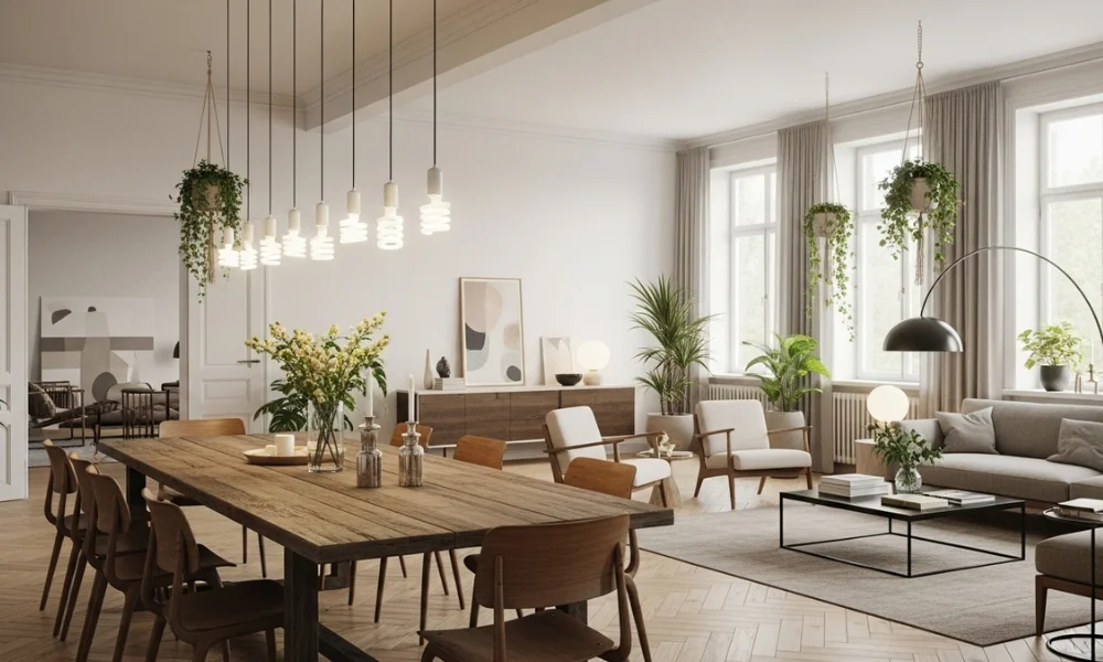 Modern living room with cozy sofas