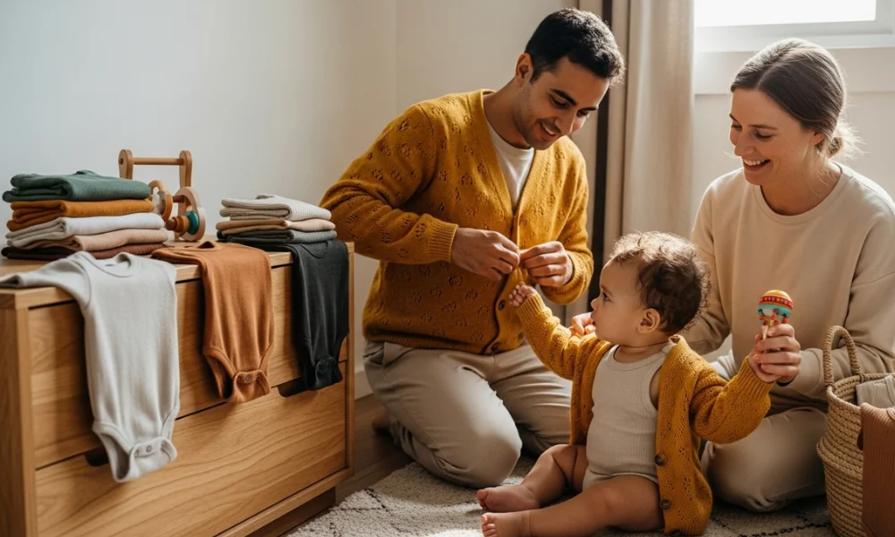 Parents with baby at home