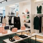 Chic and elegant boutique interior with handbags