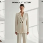 Fashion collage featuring five models showcasing different luxury