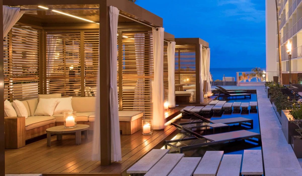 Cabanas by a night pool