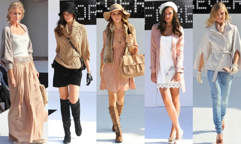 Five women in various fall fashion outfits