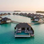 Overwater bungalows in a resort, Maldives