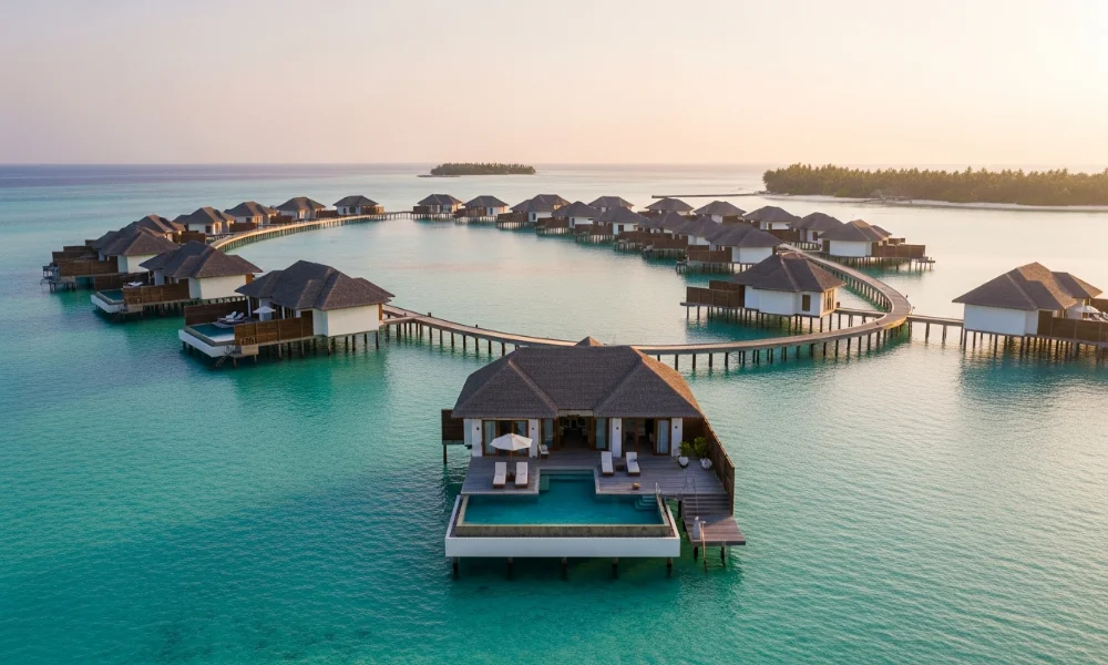 Overwater bungalows in a resort, Maldives