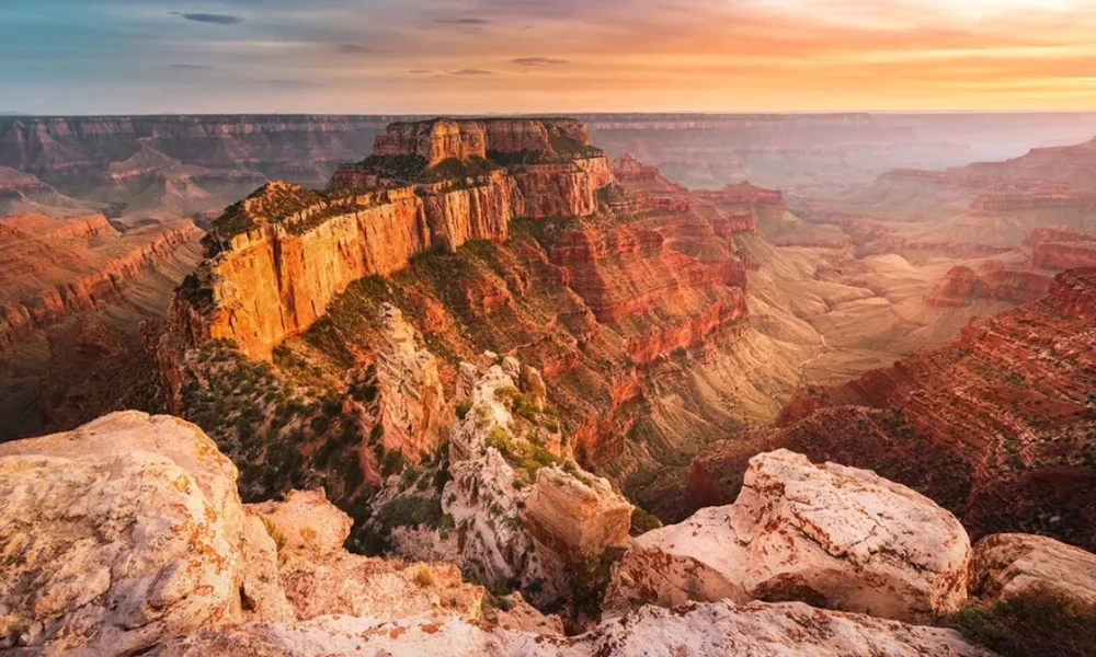 Grand Canyon at sunset, orange light