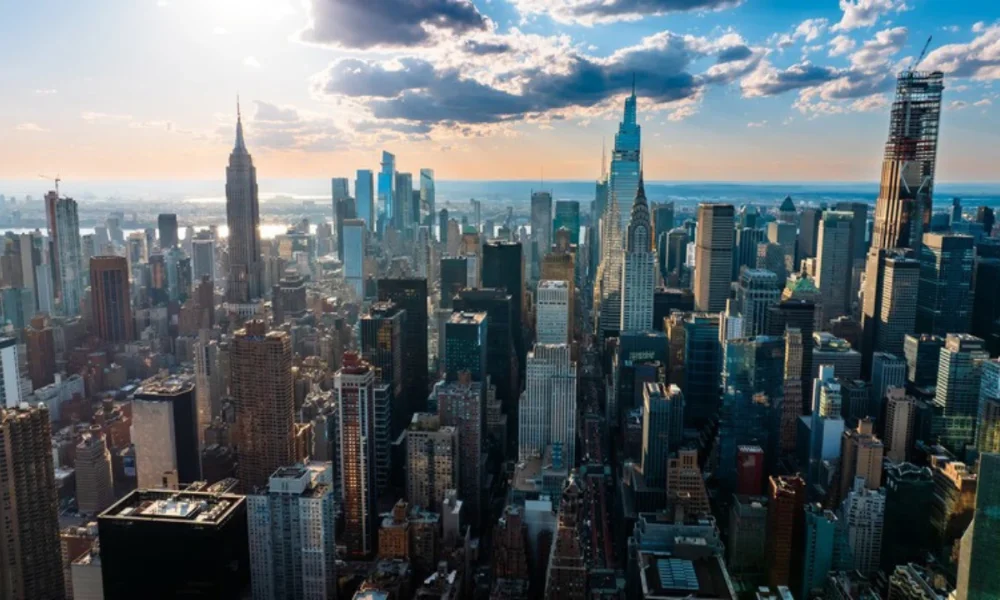 New York City skyline at sunset