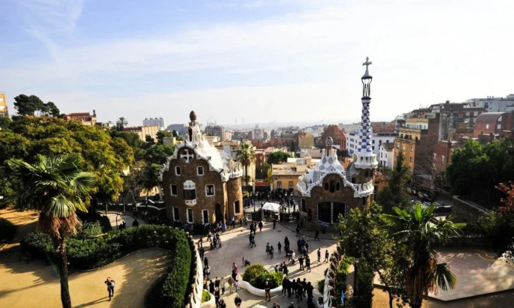 Park Güell buildings and city view
