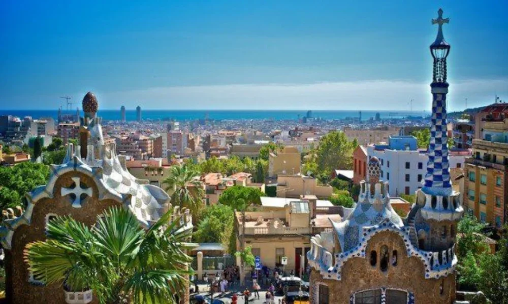 Park Güell buildings overlooking Barcelona cityscape