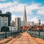 Pier with city skyline, Transamerica Pyramid