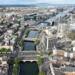 Aerial view of Dublin city with Liffey River