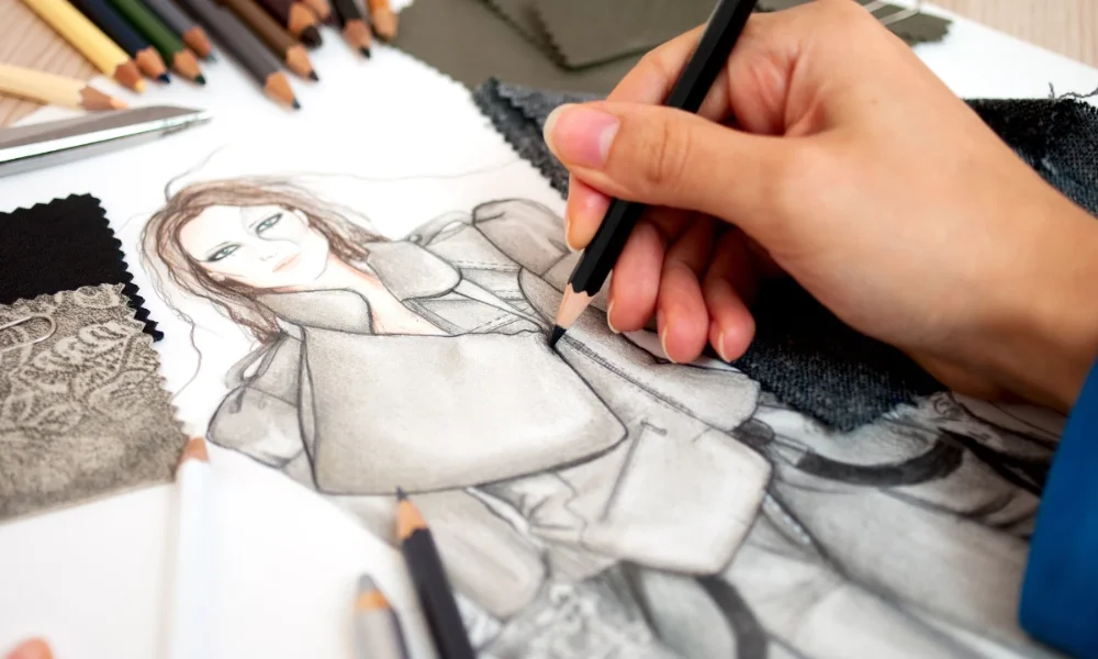 Hand drawing fashion design sketch with pencil