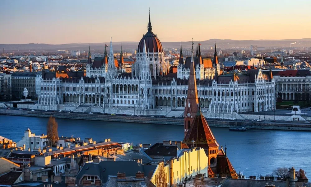 Hungarian Parliament Building at sunset