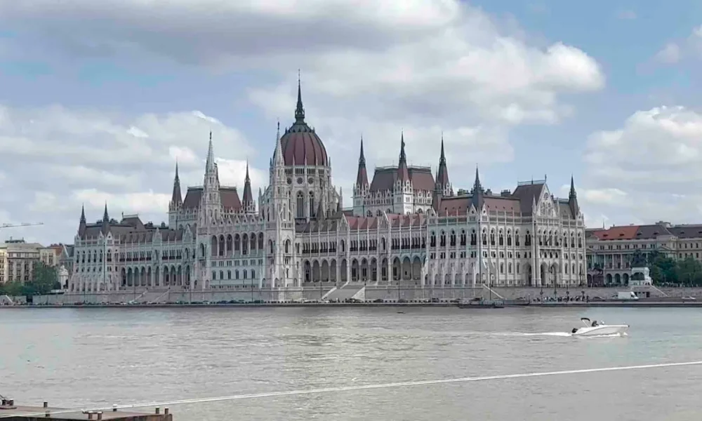 Hungarian Parliament Building by Danube River