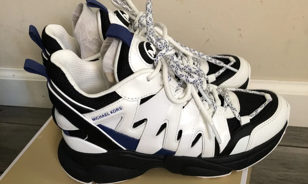 Michael Kors black, white, and blue sneakers