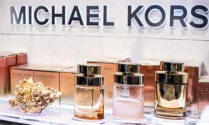 Michael Kors perfume display with seashell