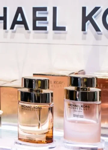 Michael Kors perfume display with seashell