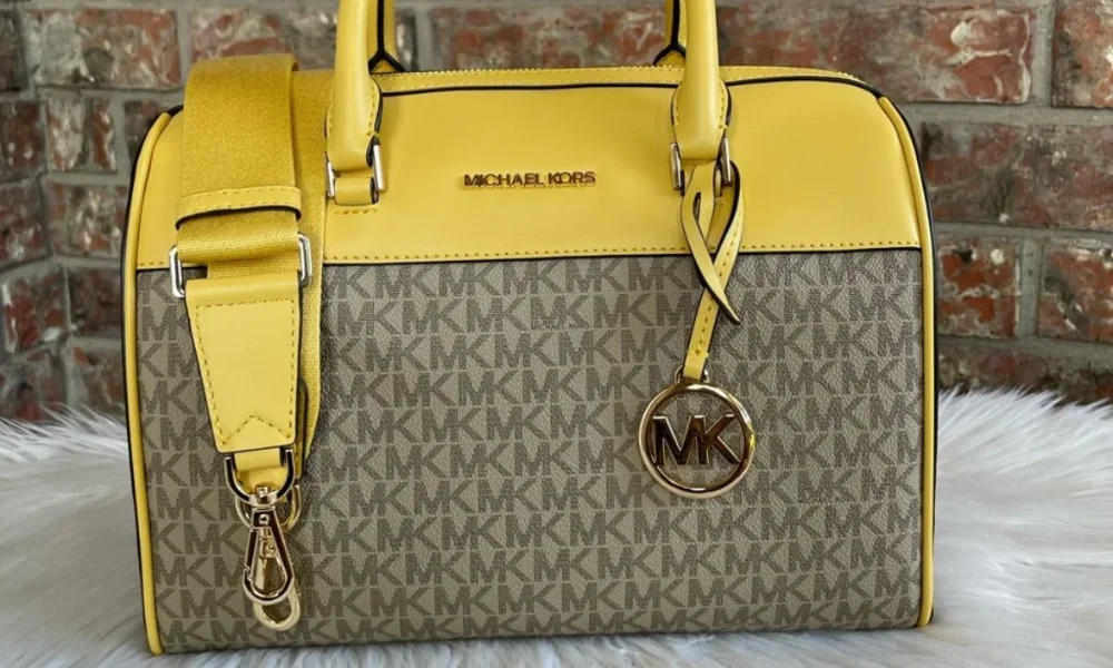 Michael Kors yellow and brown monogram handbag