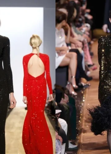 Models in sequined dresses on a runway