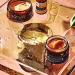 Skincare products on tray