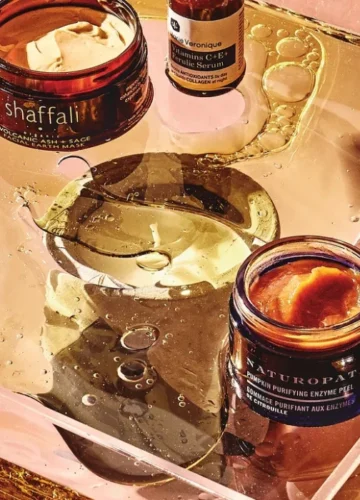 Skincare products on tray