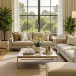 Bright, modern living room with large window