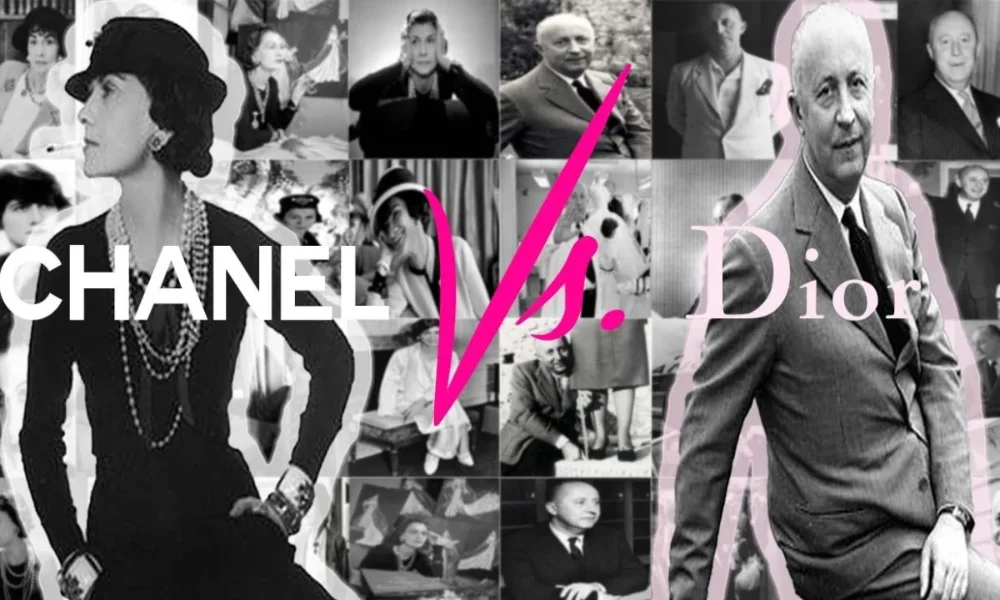 Chanel vs. Dior collage, black and white`