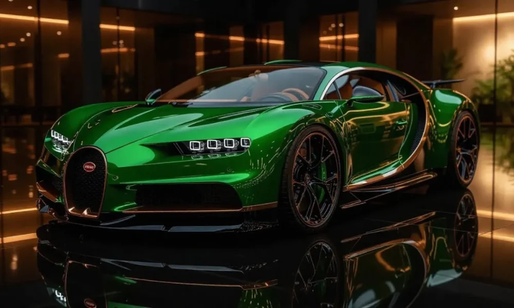 Green Bugatti Chiron with bronze accents