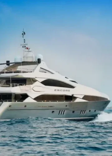 Luxury yacht "Encore" on blue water