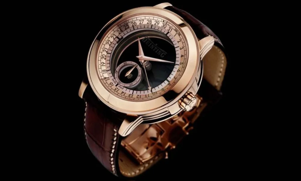 Rose gold watch, brown leather strap