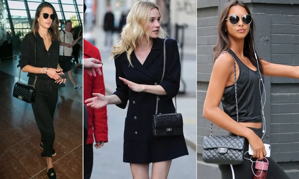 Three women with black Chanel bags