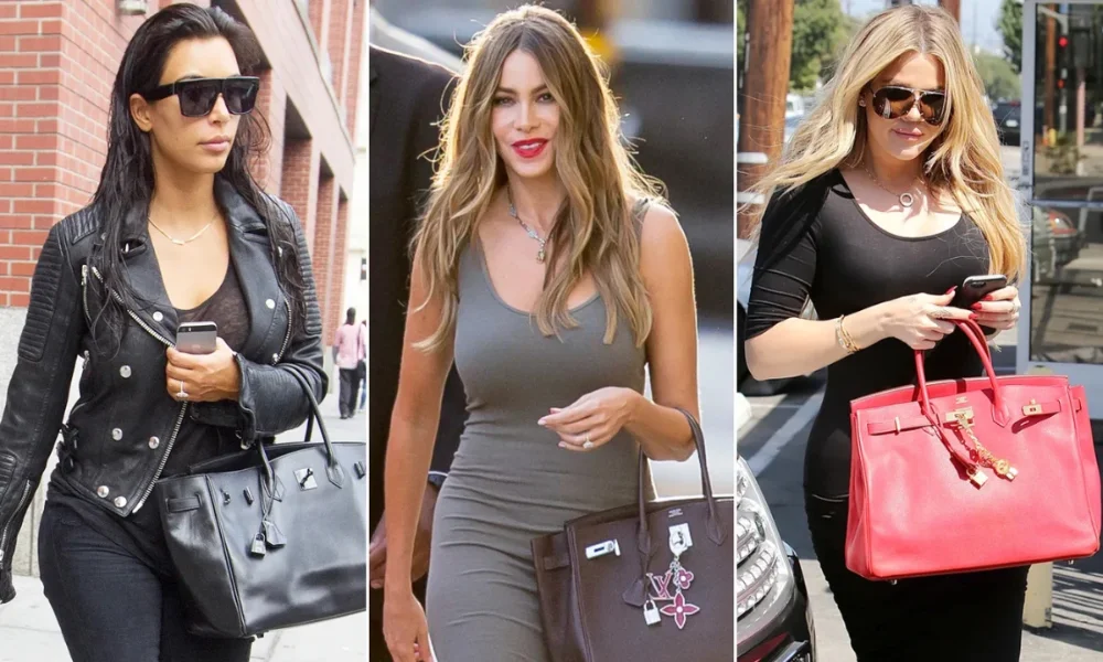 Three women with designer handbags