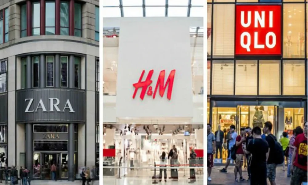 Zara, H&M, and Uniqlo store facades