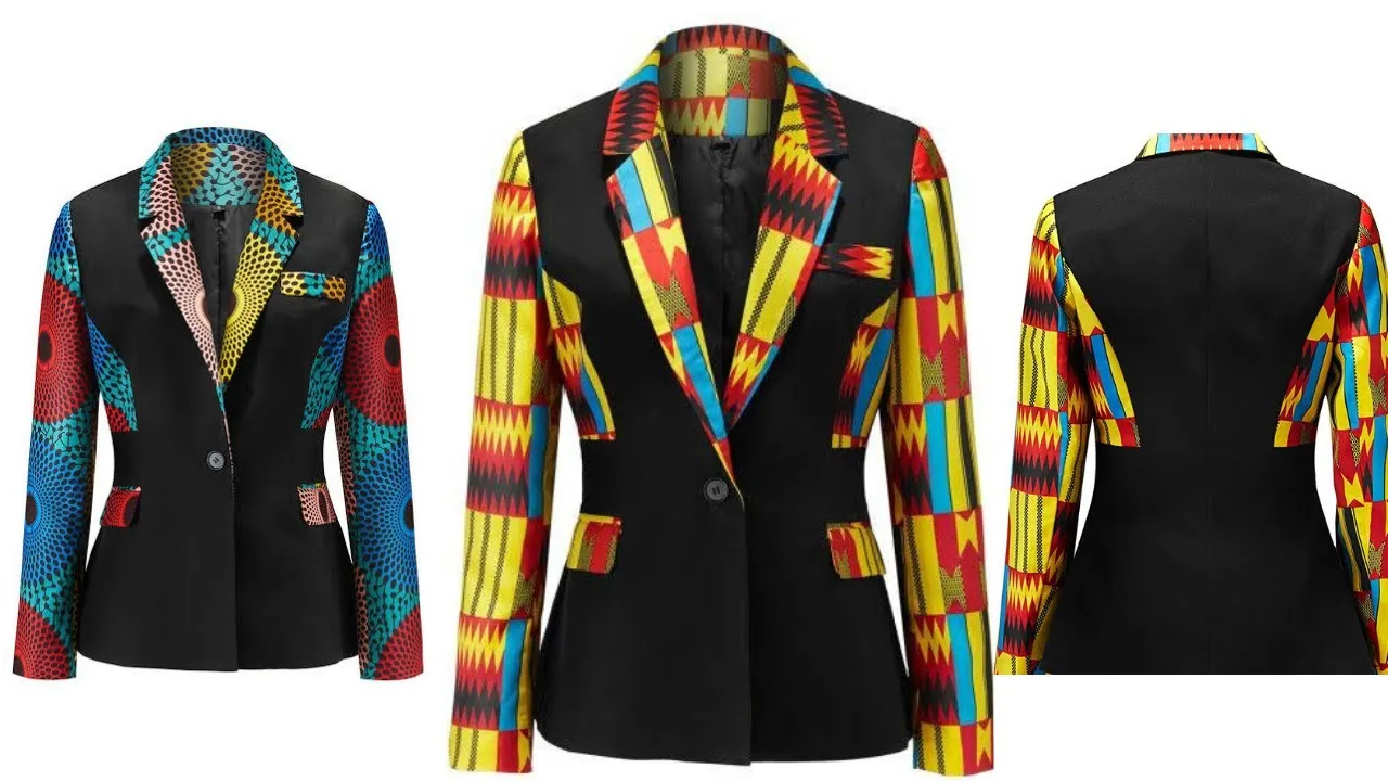 Vibrant patterned statement blazer front and back view