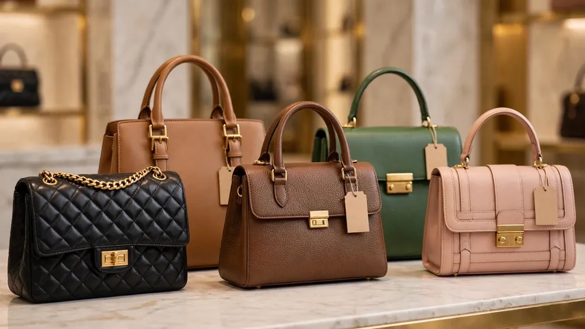 Comparison of Michael Kors vs luxury brands designer handbags on boutique table