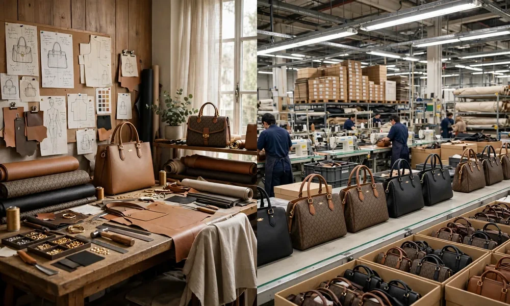 Luxury fashion workshop materials and commercial production concept
