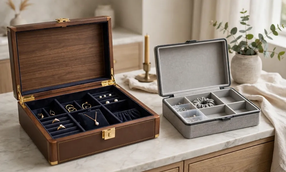 Comparison luxury jewelry box vs regular jewelry organizer