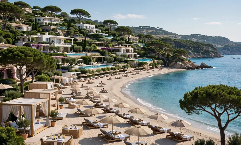 Pampelonne beach in Ramatuelle near Saint-Tropez with beach clubs and villas