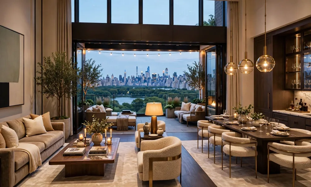 Spacious luxury hotel suite with separate living area and elegant furnishings-Luxury Collection Hotel Manhattan Midtown