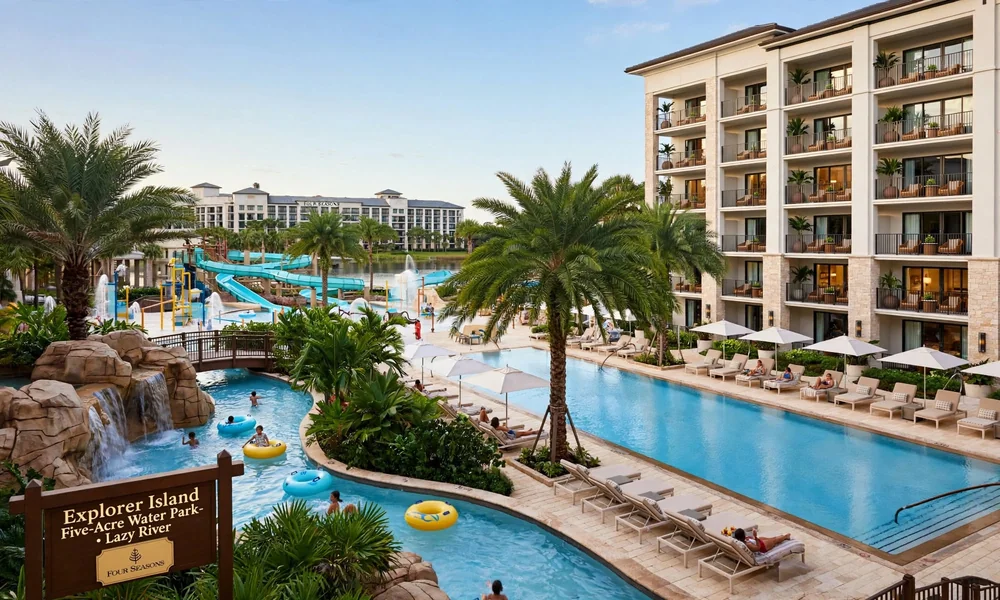 Four Seasons Resort Orlando water park with lazy river, water slides and luxury pools