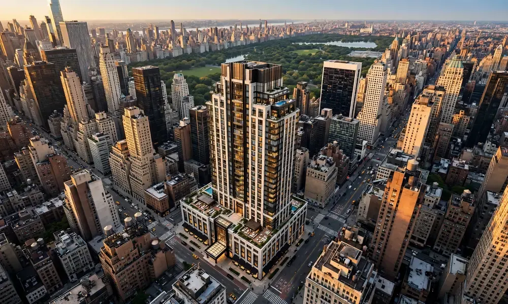 Aerial view of Midtown Manhattan location near Central Park for luxury hotel