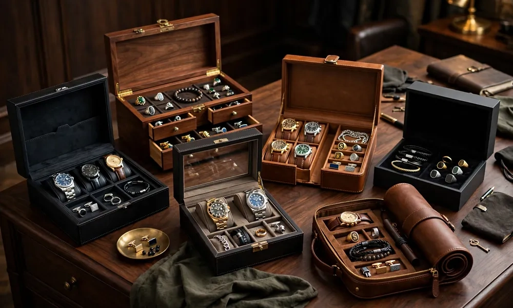 Popular types of luxury men's jewelry boxes grid display