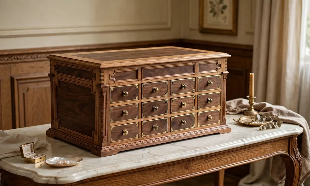 Wooden luxury jewelry box walnut oak classic craftsmanship