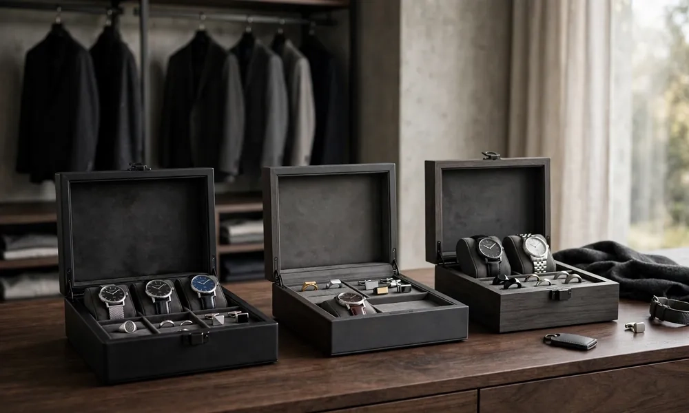 Minimalist men's jewelry boxes black and charcoal gray modern design