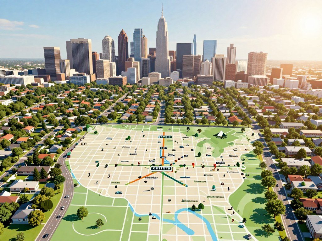 A city map marks suburbs, major metros, and career hubs