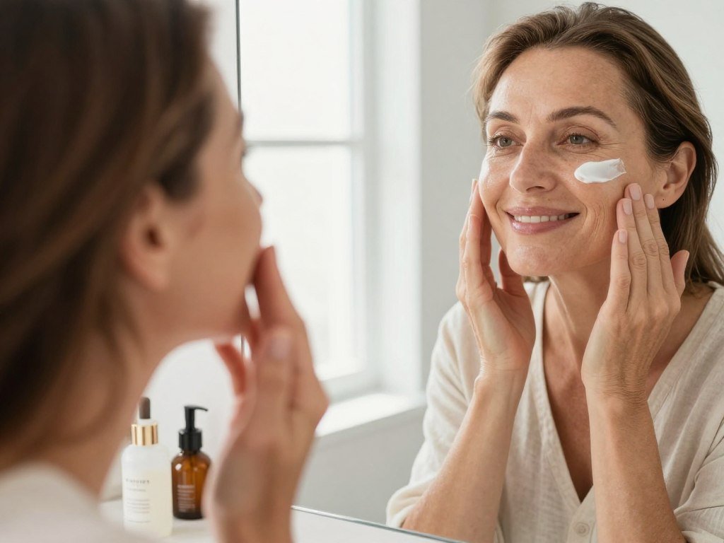 A person checking skin hydration after using face moisturizer A person checking skin hydration after using face moisturizer