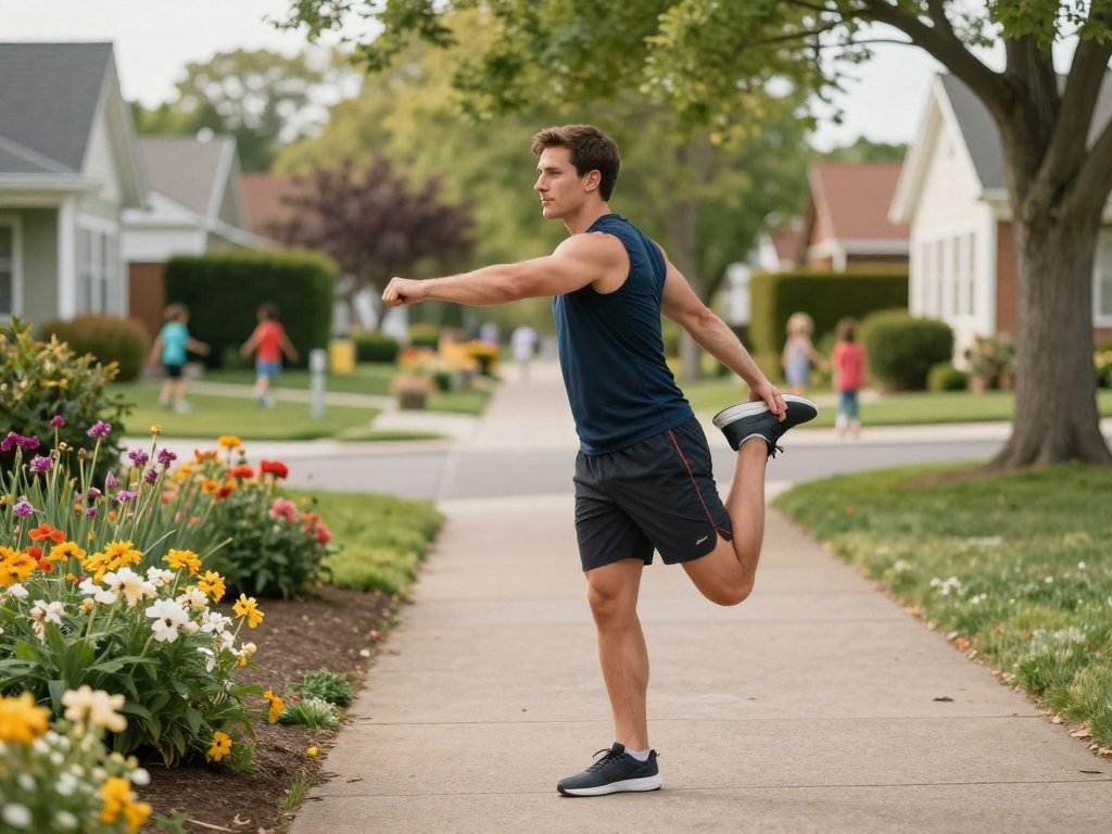 A person walks on a neighborhood path for everyday cardio